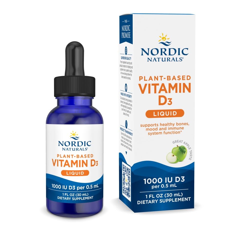 Nordic Naturals Plant-Based Vitamine D3 Vloeistof - 1 oz - 1000 IE Vitamine D3 - Gezonde botten, Mood & Immuun Systeem Functie - Niet-GMO, Veganistisch - 60 Servers