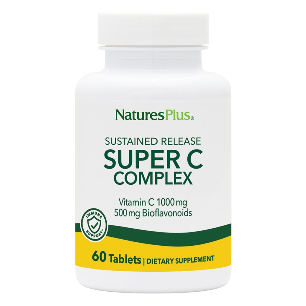 NaturesPlus Super C Complex, Sustained Release - 60 tabletten - 1000mg Vitamine C + 500mg Bioflavonoïden - Vegetarisch, Glutenvrij - 60 porties