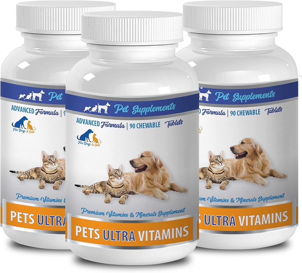 Dog Muscle Supplement - Pets Ultra Vitamins - for Dogs and Cats - Immune Health - Hair and Coat Benefits - Dog Calcium Chews - 270 Treats (3 Bottles)