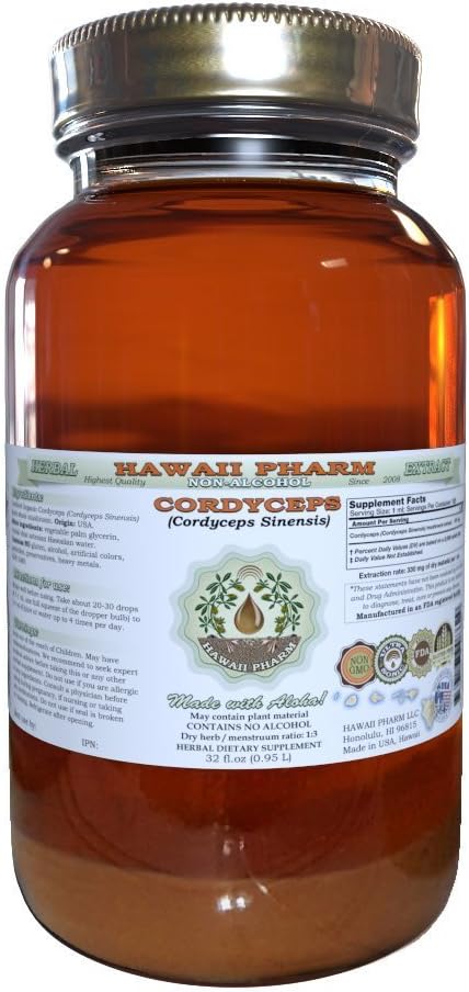 Cordyceps Alcoholvrije Liquid Extract, Cordyceps (Cordyceps Sinensis) Mushroom Glycerite Hawaii Pharm Natural Herbal Supplement 32 oz Ongefilterd