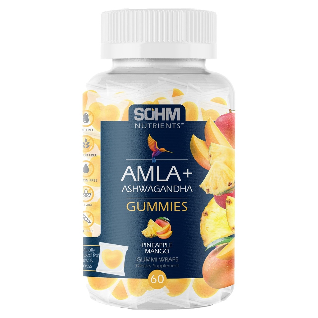 SOhm Amla en Ashwagandha Gummies, individueel verpakt, Ondersteunt gezonde immuungezondheid, Verminder infecties -Ashwagandha Gummies voor vrouwen en mannen Vegetarian(Pineapple,Mango)