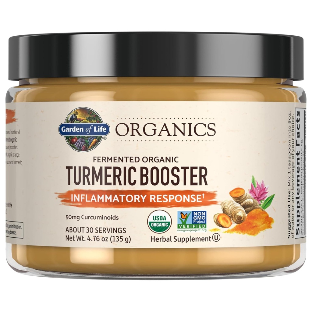 Garden of Life Organics Kurkuma Booster Inflammatory Response Powder - 30 Servings, 50mg Curcumine (95% Curcuminoïden) & Probiotica, Organic Non-GMO Vegan & Gluten Free Herbal Supplements