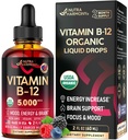 USDA Biologische Vitamine B12 Sublingual Drops - 5000 mcg Liquid Vegan Methylcobalamine for Women & Men - Energy Boost, Focus & Mood, Brain Health Support - Maximize Absorptie - 2 maand supply, 2 fl oz
