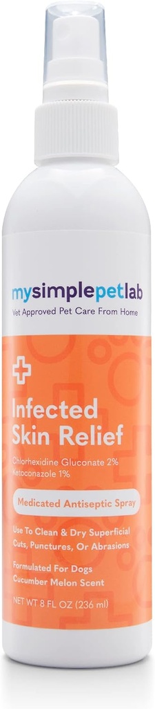 MySimplePetLab Ketoconazole & Chlorhexidine Hondenspray, Hot Spot Treatment, Relives Snijdt & Abrasions, Reinigt, Droogt Snel, met Aloë, Vitamine E, Huidverlossing Irritatie Spray voor honden
