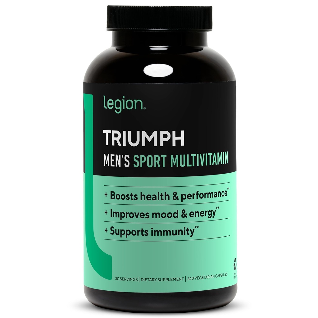 LEGION Triumph Mannen Sport Vitamine - Complete Multivitamine voor mannen - Dagelijkse Vitaminen voor mannen om gezondheid en prestaties te stimuleren - Mannen Multivitamine met 21 Vitaminen en Mineralen - 30 Serven