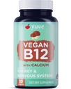 Yuve Vegan B12 met calcium voor maximale absorptie - Actieve energie en ondersteuning van het centrale zenuwstelsel - 1000 mcg Cobalamine vitamine B 12 - Natuurlijke, niet-GMO, glutenvrije, suikervrije - 30 tabbladen