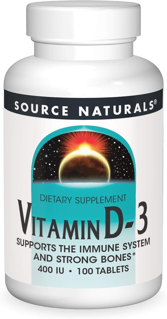 Bron Natuurlijken Vitamine D-3 400 ie, Ondersteunt het immuunsysteem en sterke botten* - 100 tabletten