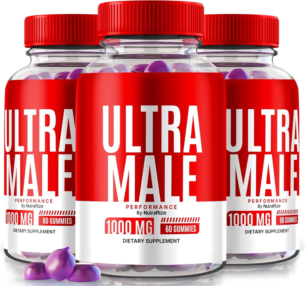 (3 Pack) Ultra Male Gummies, Ultra Male 1000 MG Gummy, Ultra Male Vitamin Gummies, Alle natuurlijke aanvulling op Boost dagelijkse prestaties en algemene gezondheid, Officiële UltraMale beoordelingen (180 Gummies)