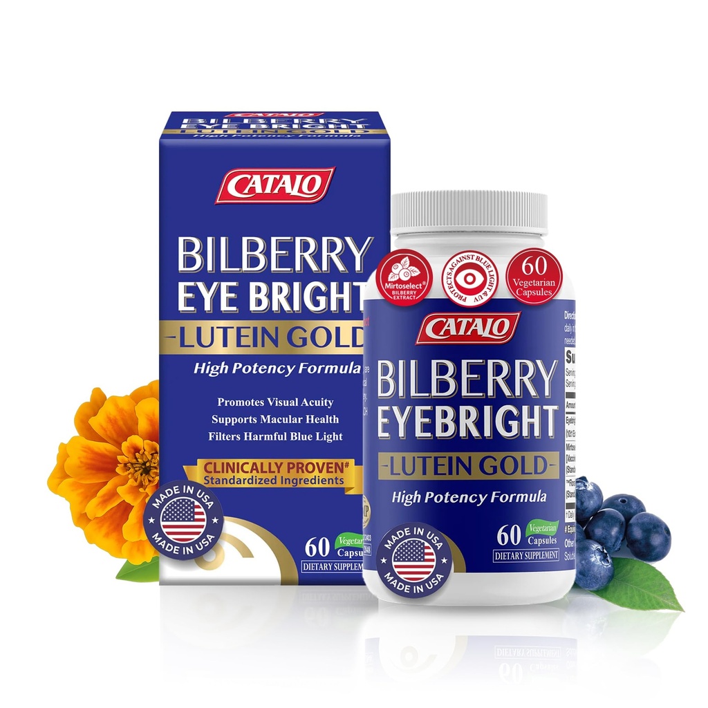 Bilberry Eyebright Extract Gold - voor vermoeidheid en blauw zicht - Oogvitaminen met bosberry Luteïne en Zeaxanthine Supplementen voor ooghelderheid -Halal - 60 capsules