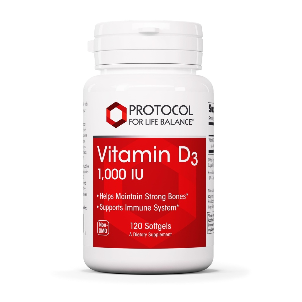 PROTOCOL VOOR LIFE-BALANS Vitamine D3 1.000 IE - Immuunondersteuning Sterke botten en tanden - 120 Softgels