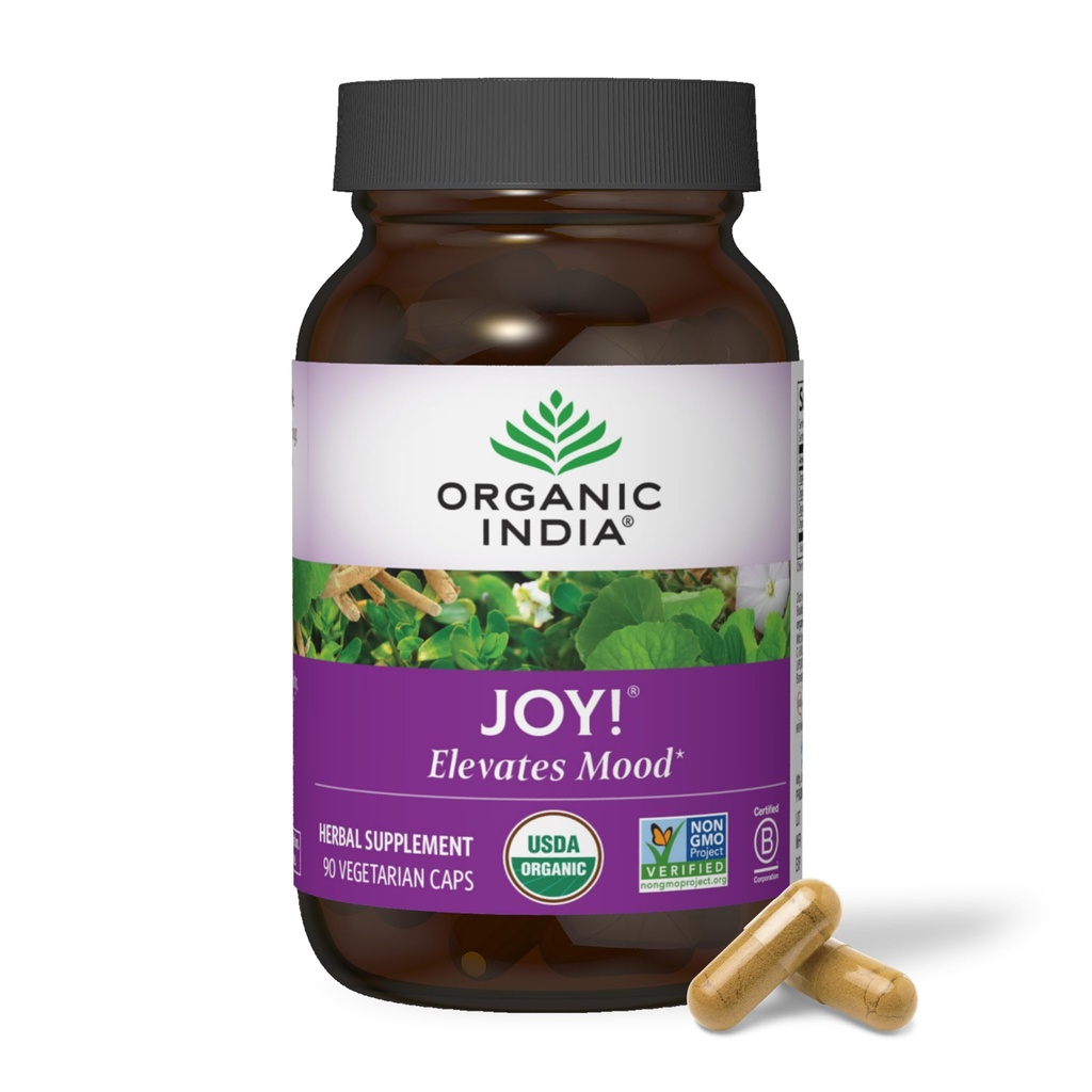 ORGANISCHE INDIA Joy Herbal Supplement - Immune Support, bevordert geheugen & concentratie, Veganistisch, Glutenvrij, Kosher, USDA Certified Organic, Non-GMO, Calming - 90 Capsules