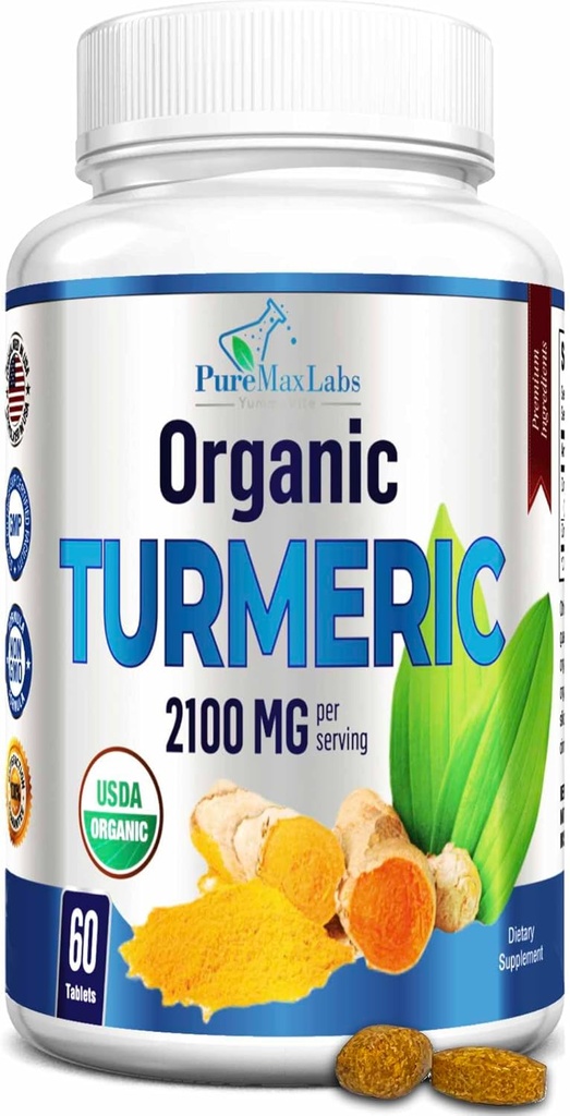 Biologische Kurkuma - 2100mg USDA Biologische Kurkuma met zwarte peper, veganist - 60 tabletten
