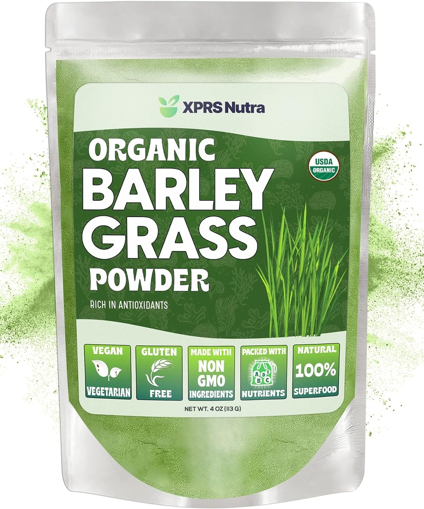 XPRS Nutra Organic Barley Grass Powder - 4 Ounce Premium Barley Powder Rijk aan antioxidanten, Aminozuren en eiwit - Barley Green Superfood for Immunity