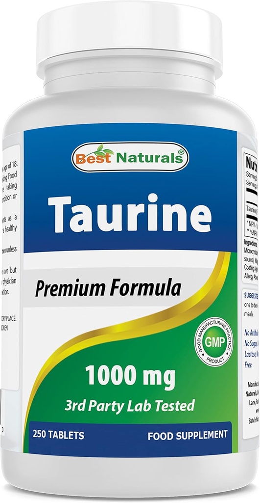 Best Naturals Taurine 1000 mg 250 tabletten - Ondersteunt de gezondheid van het oog, gezonde Cellulaire activiteit en cardiovasculaire gezondheid