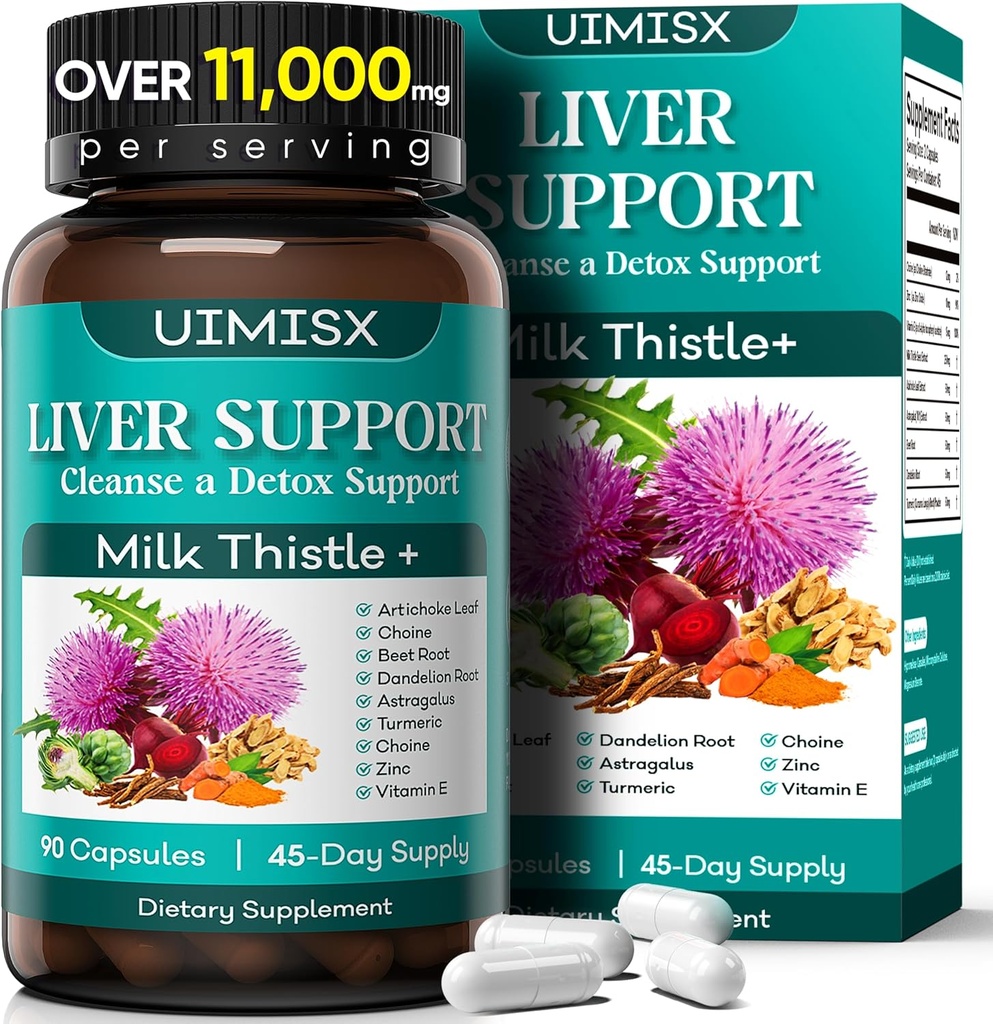 Milk Thistle Supplement - Lever Detox Reinigen Formule Herbal Lever Ondersteuning met melk distel, Dandelion Root, Artichoke, Kurkuma, Astragalus voor Lever Gezondheid, 90 Capsules
