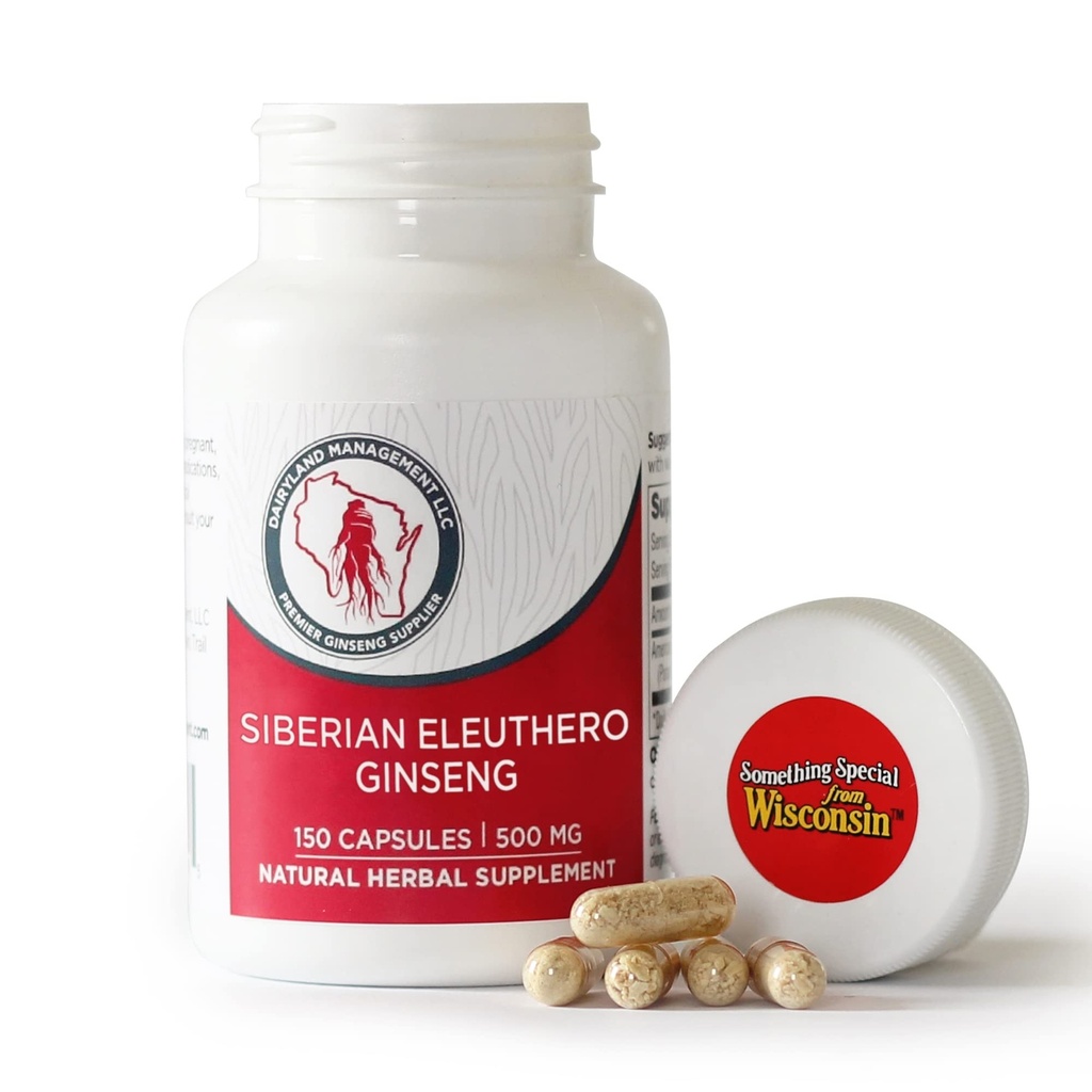 Dairyland Ginseng - Siberische Eleuthero Root Capsules - 150 ct - Authentieke Siberische Ginseng - Gebruik als onderdeel van uw dagelijkse kruidensupplement Routine - Glutenvrij & niet-GMO