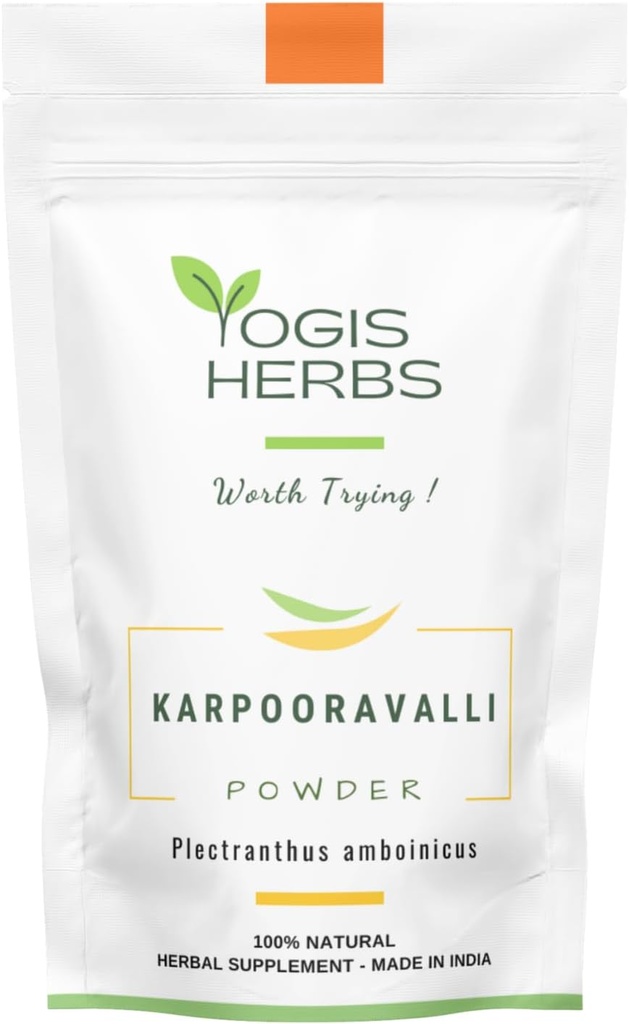YOGIS HERBS Karpooravalli Kruidenpoeder - 100% natuurlijk supplement voor ademhalingsondersteuning, spijsverteringswelness, & Nutritional Boost (3,5, Ounces)