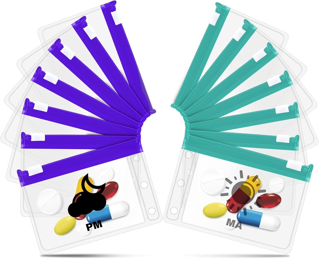 A7-S Pillenzakken Set voor A7 Ring Binder, Weekly Pillen Organizer 2 keer per dag, Pillen Losse-Leaf Opslag met Cyan&Purple-Coded Medicine Zakken, Herbruikbare Travel Medicine Organizer