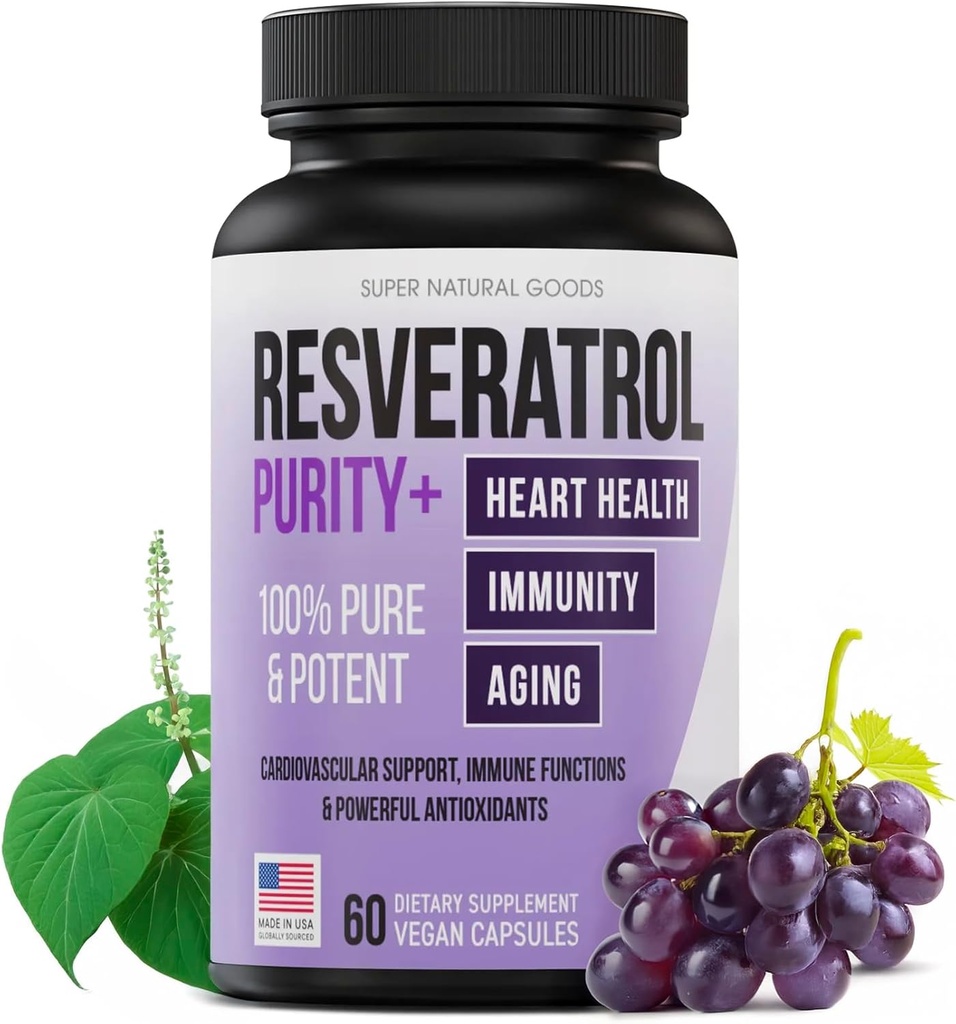 Trans-Resveratrol Hoog gezuiverd en biologisch beschikbaar Antioxidant Supplement voor Unieke SIRT1-activering - Stimuleren Cellular Repair, Longevity, Hersenen, Hart, DNA - 60 Capsules