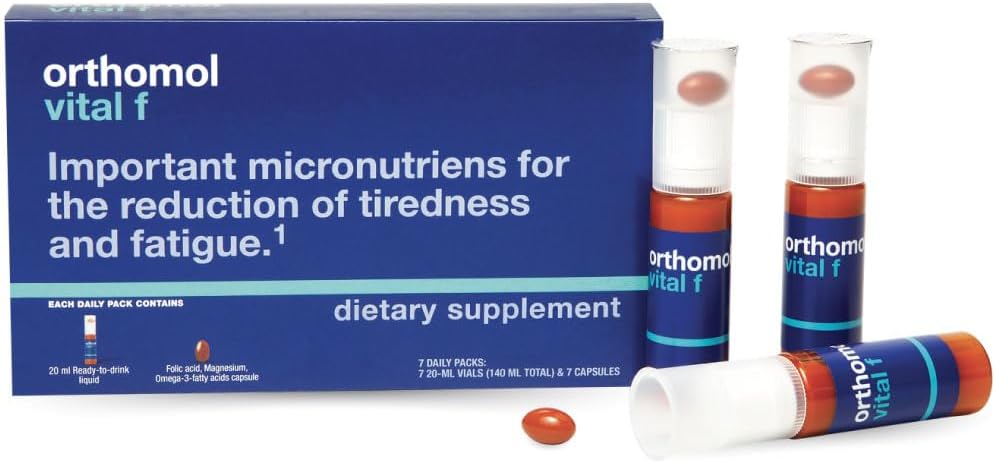 Orthomol Vital F-injectieflacon, Multivitamine voor vrouwen, 7 dagen supply, Vitamine A, B, C, D, E, K, Calcium, Jodium, Omega-3