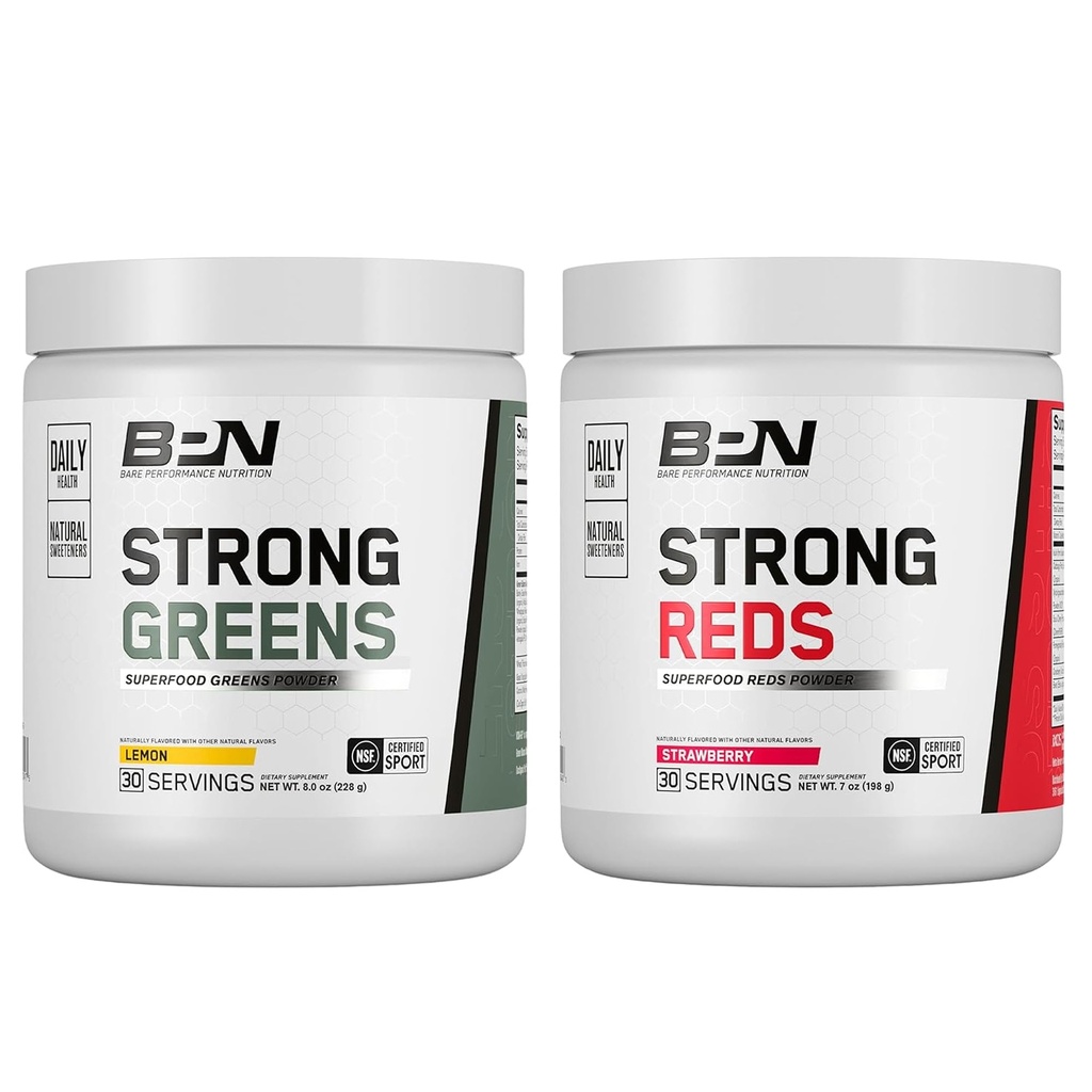 BARE PERFORMANCE NUTRITION BPN Strong Greens (Citroen) & Reds (Strawberry) Superfood Bundle