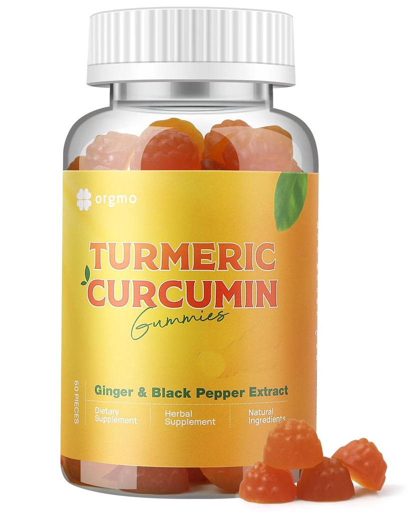 Kurkuma Gummies met zwarte peper voor ontsteking, kurkuma en gember supplement voor Immune Gezamenlijke Ondersteuning, Suikervrije Curcumin Gember Gummies voor volwassen Vegan Non-GMO