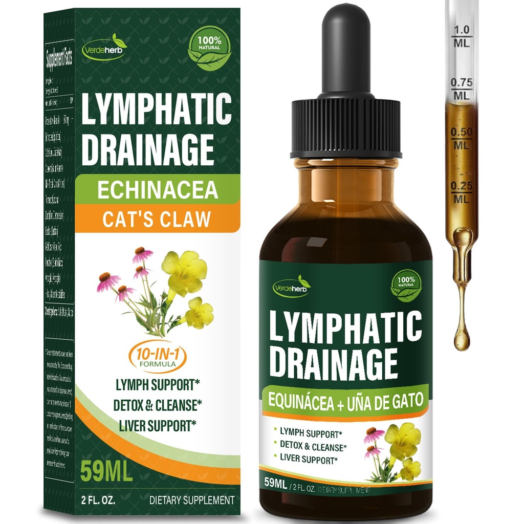 Verlaters Lymfatische Drainage druppels verbeteren Lymph System Detox Reiniging, Echinacea, Melkdistel, Kattenklauw, Kurkuma, Dandelion, Burdock Immune Ondersteuning Supplement. 2oz