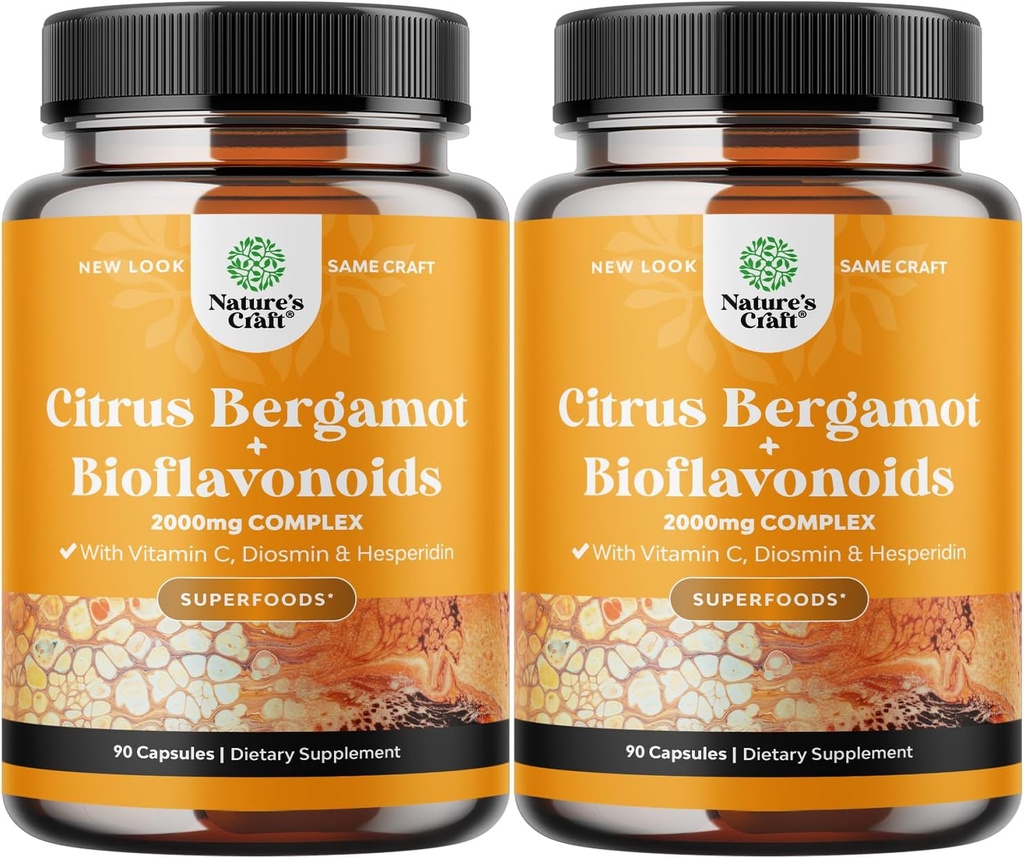 Citrus Bergamot Supplement with Citrus Bioflavonoids - Ultimate Citrus Bioflavonoids Supplement with Citrus Bergamot Extract 1000mg Rutin and Hesperidin for Immunity & Heart Health Support (2 Months)