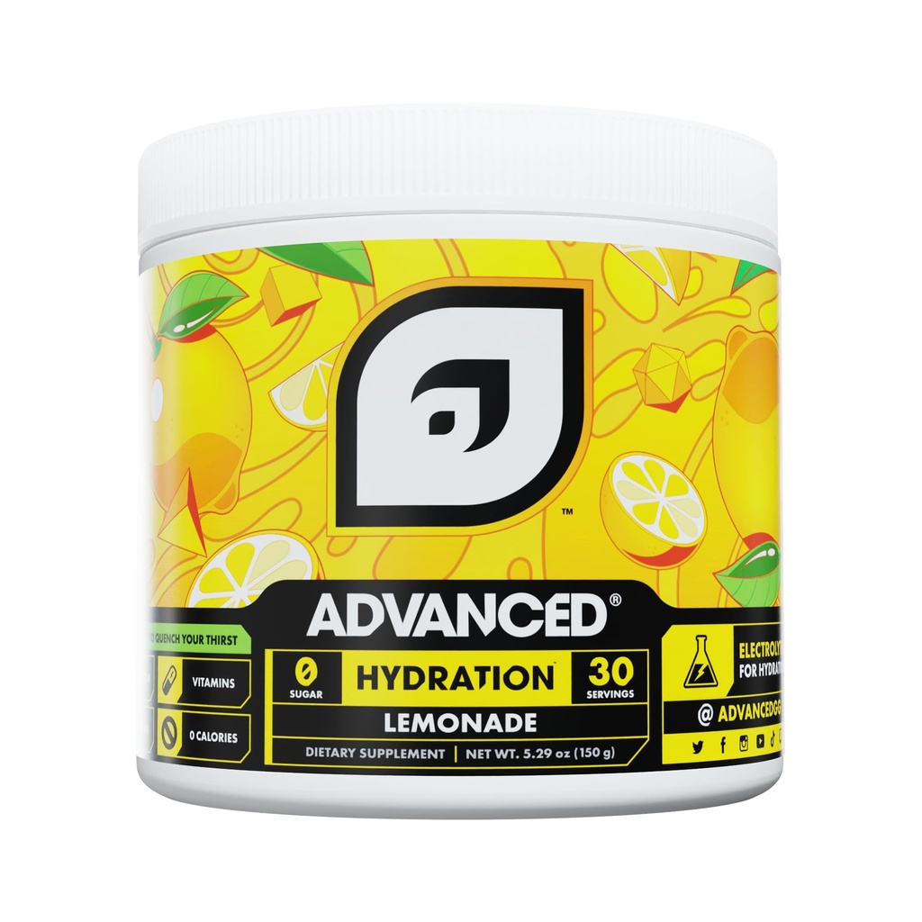 Geavanceerde Hydration High-Performance Electrolyte Drink Mix met B Vitaminen voor dag- en daghydratatie - Cafeïnevrij, Zero Calorieën, Suikervrij, & Keto Vriendelijk - (30 Servers, Limonade)