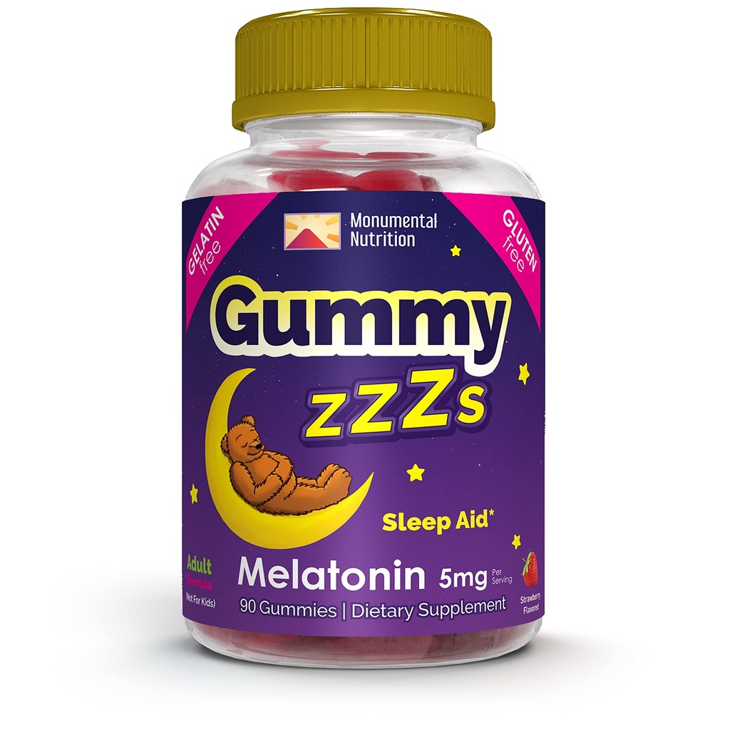 Gummy ZZZs Melatonine - Slaap Gummies 5 mg - Aardbei Smaak - 90 Tellen - Vegan-Vriendelijk, Gelatine en Gluten Vrij - Halal en Kosher Gecertificeerd - Nacht Gummies voor mannen en vrouwen