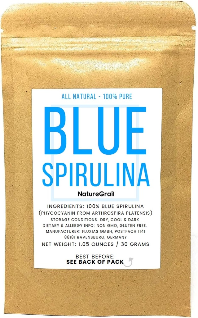 Blue Spirulina Powder - 100% Pure Phycocyanin - Deep Blue Food Coloring - Arthrospira Platensis - Net Weight: 1.05oz/30g