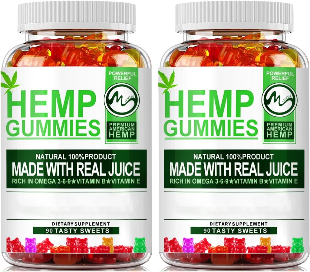 (2 Pack) Hennep Gummies - 90PCS Stress Relief Fruitige Gummy Bear met hennepolie