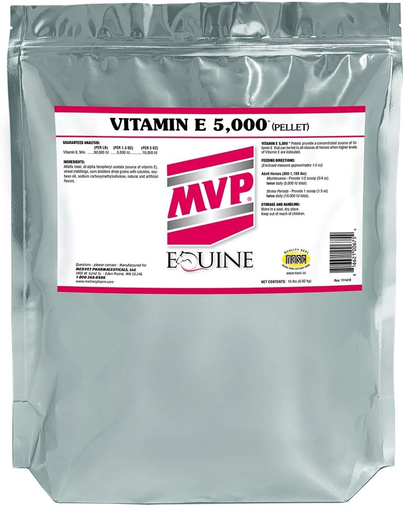 MVP Vitamine E 5.000 (15lb) Gepelde Vitamine E voor paarden...