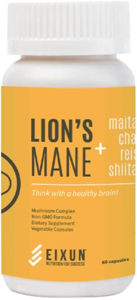 Lion's Mane, Nootropic, Supplement voor Brain, Mushroom Complex, Maitake, Shitake, Focus, Natuurlijke Energie, Immune System, Concentratie, Cardiovasculaire Gezondheid, Vermindert Stress, 60 Capsules.
