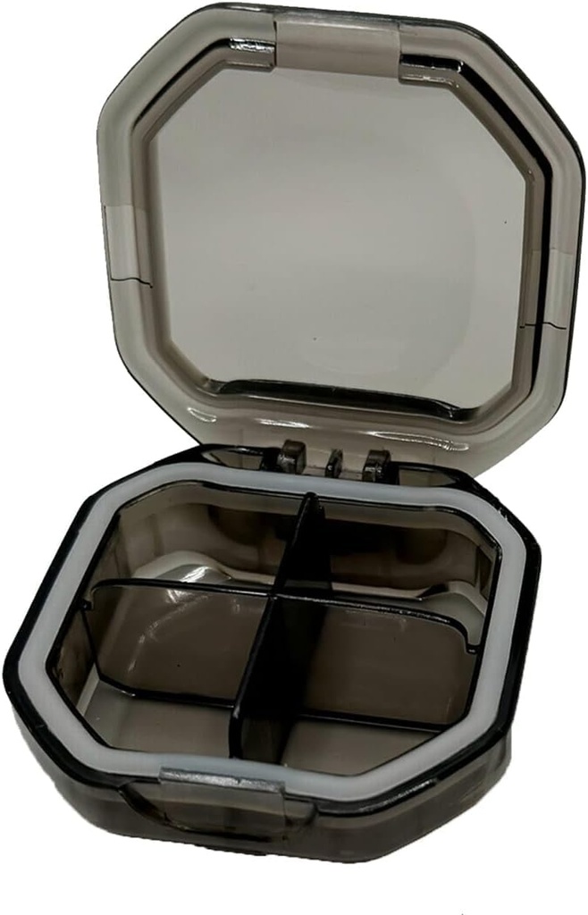Reizen pil Organisator - Duurzame, Waterdichte pil Case Travel Grootte met 4 Compartments - Compacte pil Travel Case voor Vitaminen, Supplementen, Geneeskunde - Reizen pil Container voor Purse (Grijs)