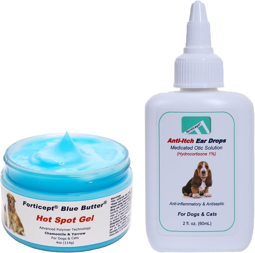 Blue Butter Hot Spot Trteatment Cream 4oz for Dogs and Ear Infection Treatment Drops 2oz for Dogs