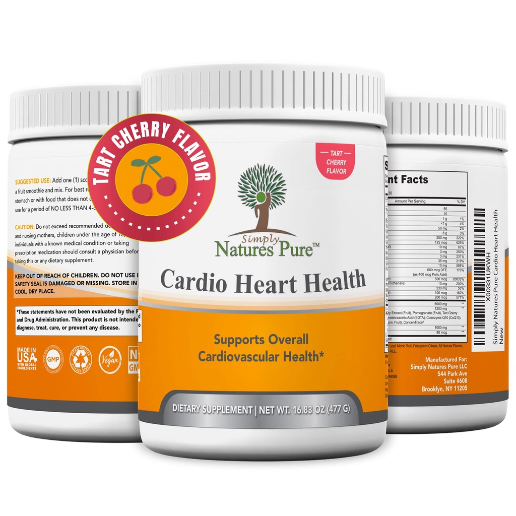 Simply Natures Pure - Cardio Heart Health Nitric oxide Booster Support Supplement Powder with L-Arginine 5000 mg, L-Citrulline 1000 mg and Hawthorne Berry, 16,82 Ounces - Tart Cherry Flavor