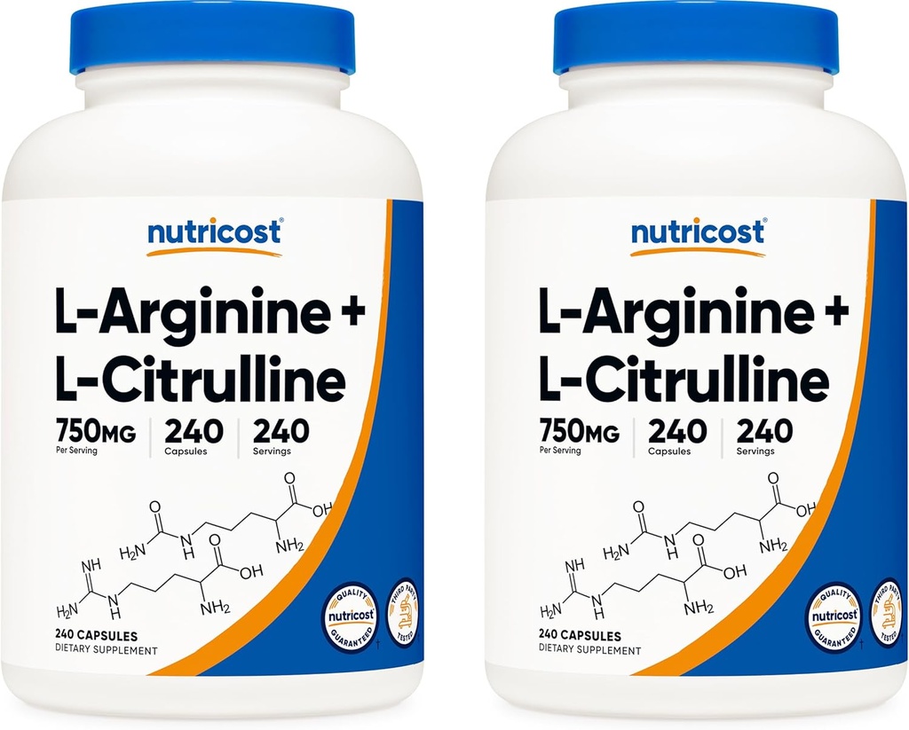 Nutricost L-Arginine L-Citrulline Complex 750 mg, 240 capsules (2 flessen) - Non-GMO