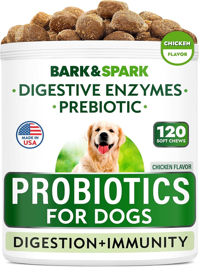 Hondenprobiotica Kauwen - Gas, diarree, Allergieën - Enzymen + Prebiotica - Kauwbare vezels - Digestie, Immuniteit - USA Made