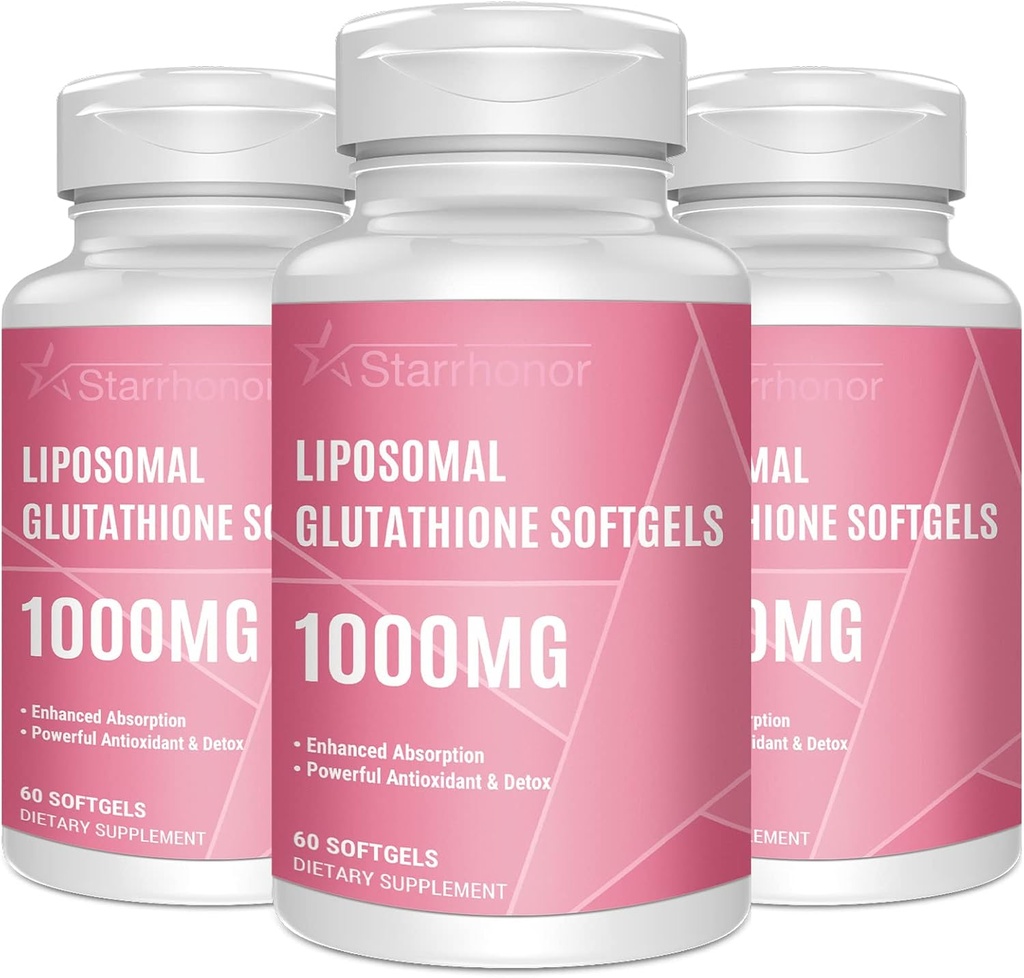 Liposomale Glutathion Softgels 1500MG, Verminderd Glutathion Supplement met Vitamine C, Betere Absorptie, Niet-GMO Krachtige Antioxidant voor gezonde veroudering, Detox, Immune Health, 180 Softgels