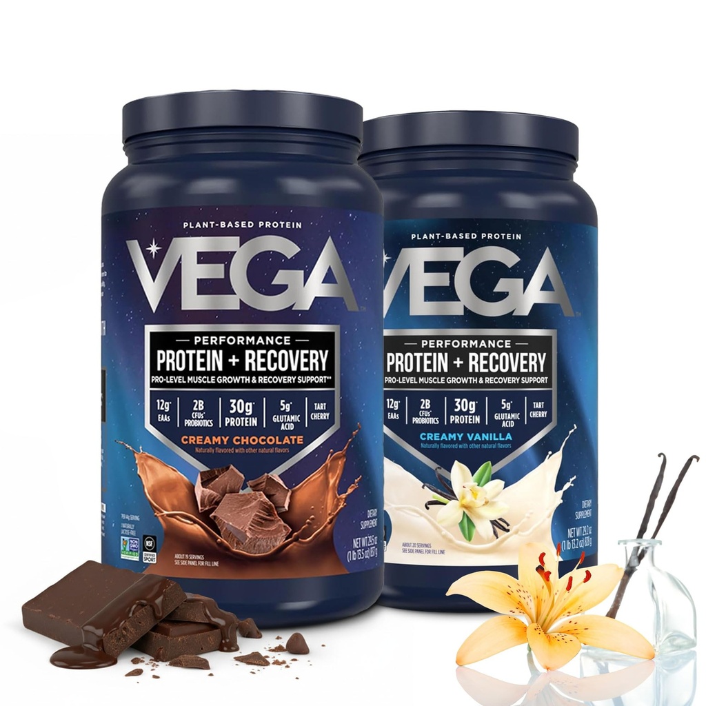 Vega Sport Premium Protein Powder Bundle, Chocolade + Vanille, Plant Based Protein Powder Post Workout - Certified Vegan, Vegetarisch, Keto-Friendly, Glutenvrij, Zuivelvrij, BCAA Aminozuren