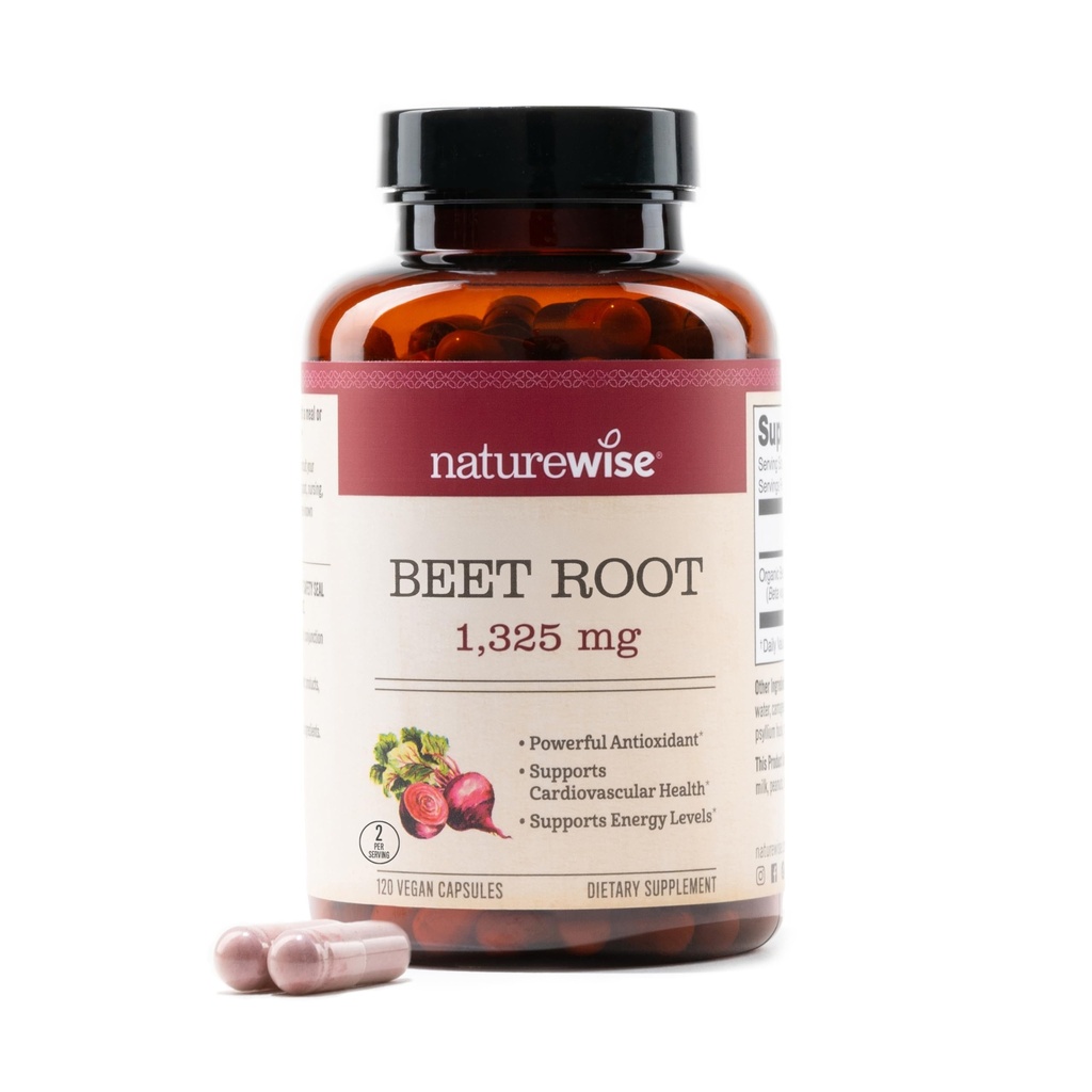 NatureWise Beet Root Capsules 1325mg with Organic Beetroot - Nitric Oxide Booster for Circulation and Heart Health Support - Vegan, Gluten-Free, Non-GMO - 120 Capsules[60 Day Supply]