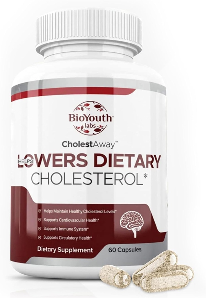 BioYouth Labs Natural Cholesterol Lagere Ondersteuning Supplement voor volwassenen - Nutrische Blend van Knoflook, Berberine, Coca Extract & Soy Lecithin - 60 capsules