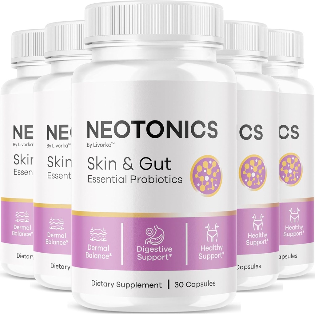 (5 Pack) Neotonics Capsules - Official Neotonics Skin & Gut Essential Probiotics, Advanced Formula Neotonics Skin and Gut Organic, All Natural Supplement Neotonics Review, 150 Capsules for 5 Months