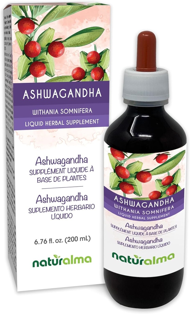 Naturalma Ashwagandha (Withania somnifera) Root Alcohol-Free Tincture - 6.76 fl oz Liquid Extract in Drops - Herbal Supplement - Vegan