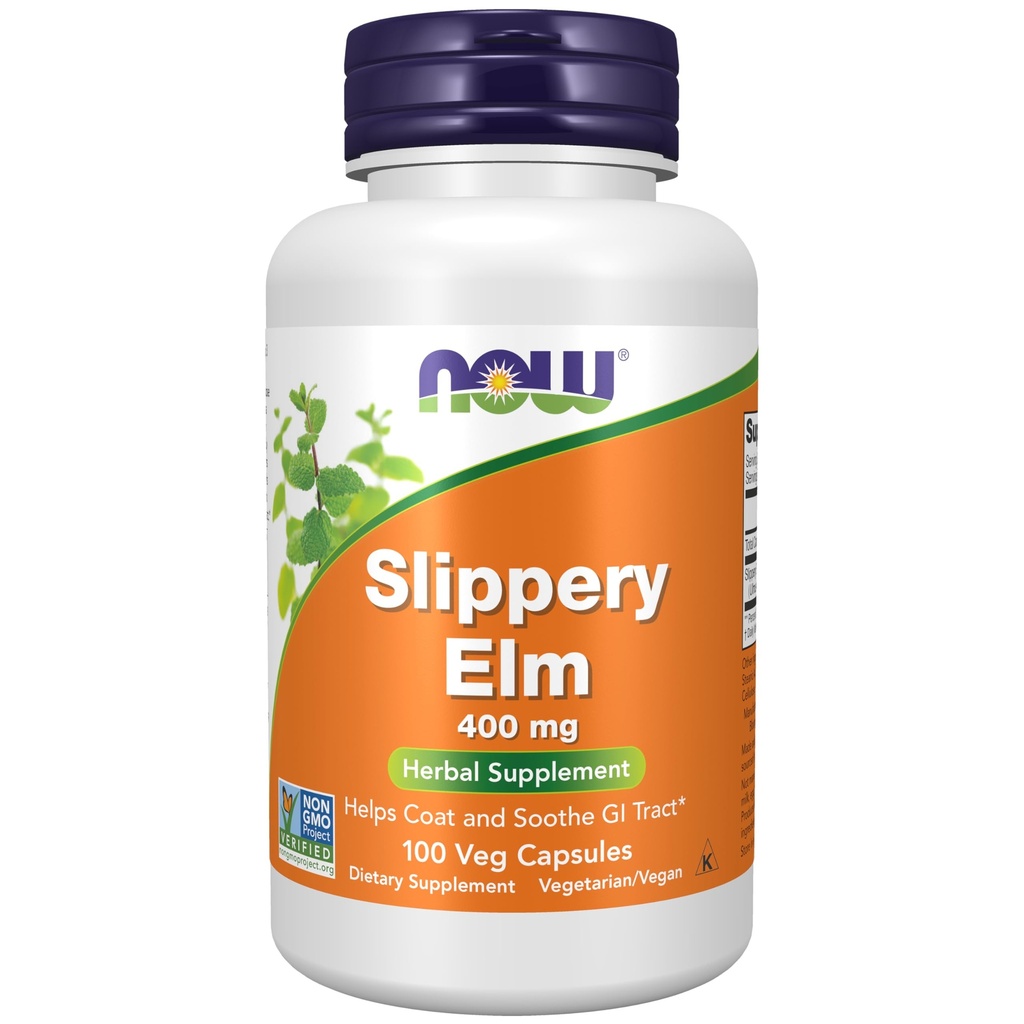 NOW Supplementen, Slippery Elm (Ulmus rubra) 400 mg, Kruidensupplement, 100 Veg Capsules