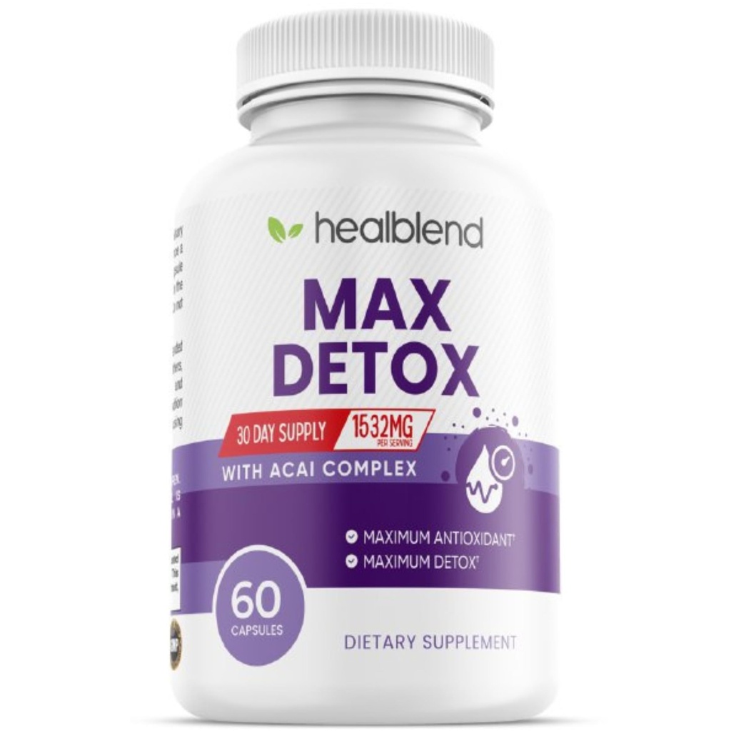 Max Detox Supplement, Advanced Gut Cleanse Detox for Women & Men with Psyllium, Chlorella, Hyssop Herb & Papaya, with Acai Complex - Colon Cleanse - 60 Capsules (1)