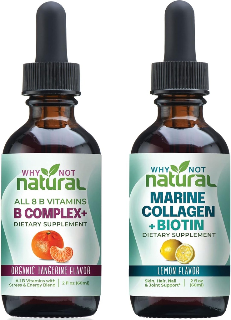 Waarom niet natuurlijke vitamine B Complex Liquid Drops en Marine Liquid Collageen voor haar, huid en nagels