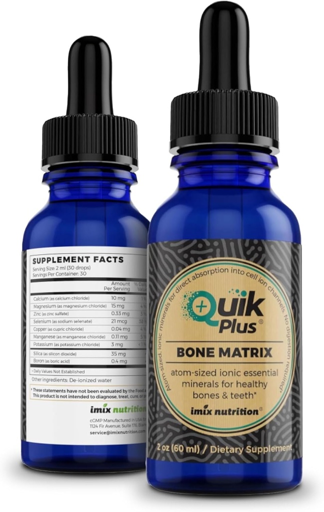 QuikPlus Bone Matrix met Calcium, Magnesium, Zink en Kalium - Bevat 9 Ionische Liquid Minerals, Collagenizer voor Bone and Teeth Support, Vegan, Gluten-Free, All Natural (2 Oz)