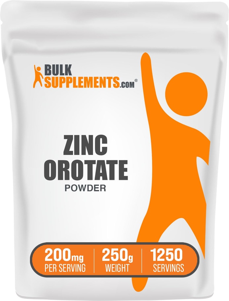 BulkSupplements.com Zink Orotaat Poeder - Zink Mineralen Supplement, voor Immune Ondersteuning - Glutenvrij, 200mg per Serving, 250g (Pack of 1)